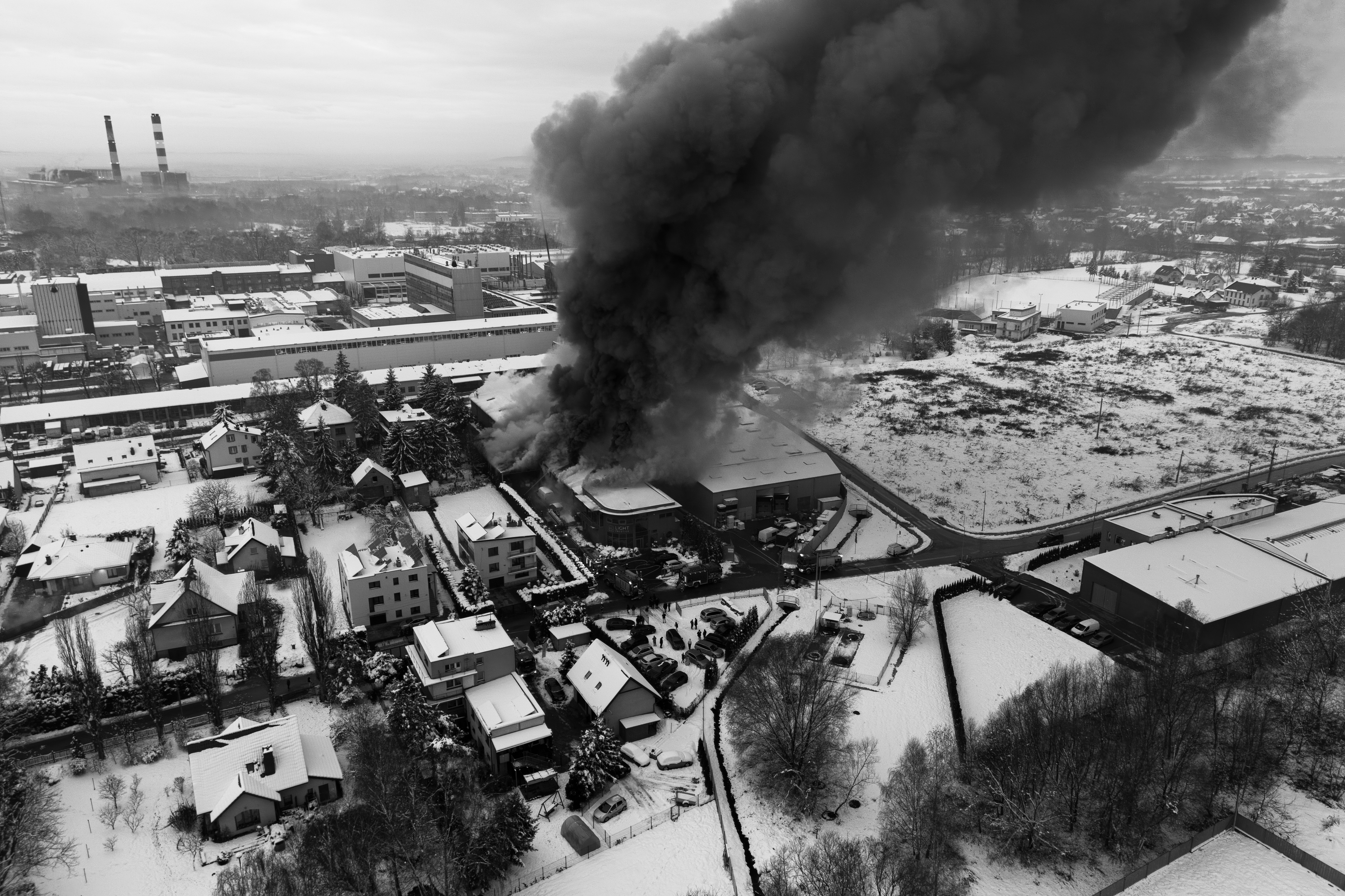 Reportaż z drona, pożar w Skawinie